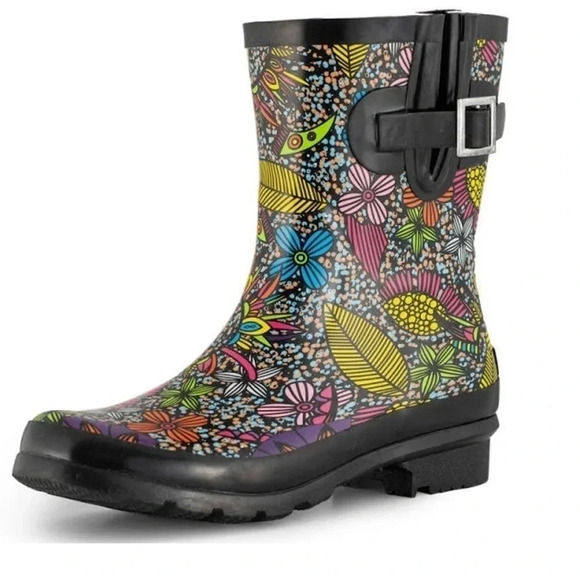 SheSole Floral Tall Rubber Rain Boots Size 7 New - Picture 2 of 8